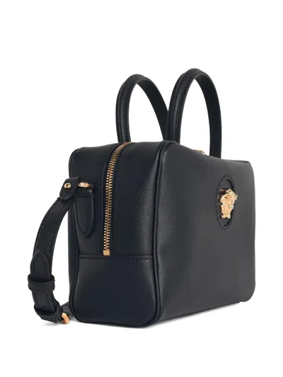 Versace La Medusa Boston Leather Crossbody Bag In Black