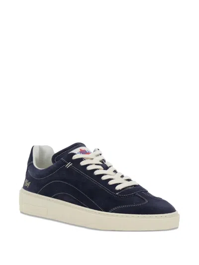 Dsquared2 Blue Low Top Sneakers With Logo Patch On The Tongue And Logo Lettering On The Heel In Suede Man In Animal Print