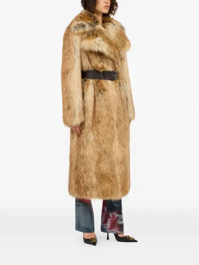 Roberto Cavalli Faux Fur Coat In Brown