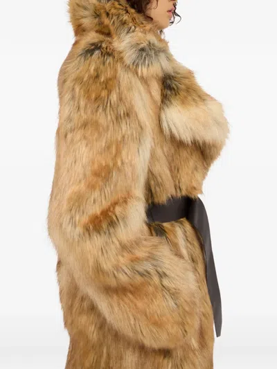 Roberto Cavalli Faux Fur Coat In Brown