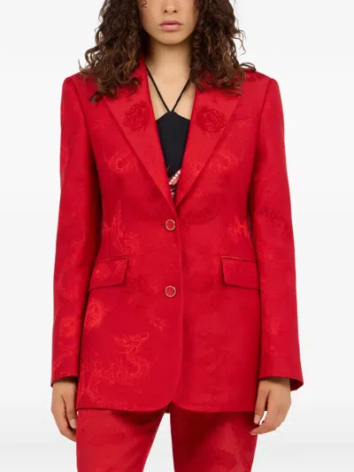 Roberto Cavalli Dragon-pattern Button-fastening Blazer In Red