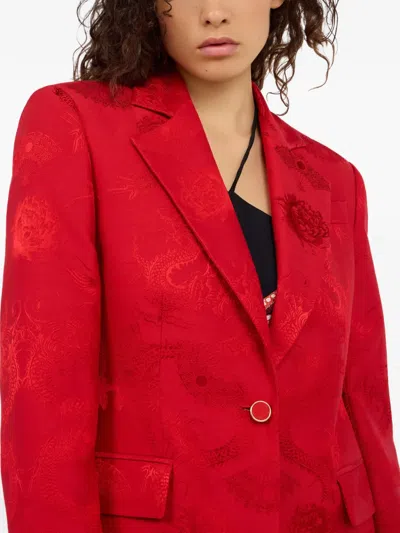 Roberto Cavalli Dragon-pattern Button-fastening Blazer In Red
