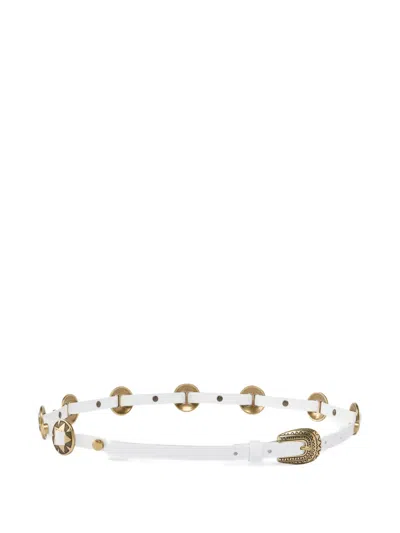 Pinko Stud Embellished Leather Belt In White