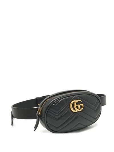 Pre-owned Gucci Gg Marmont Leather Belt Bag In Black