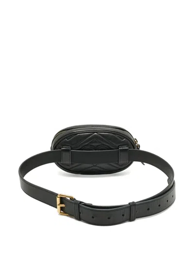 Pre-owned Gucci Gg Marmont Leather Belt Bag In Black