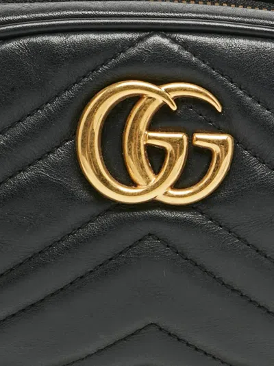 Pre-owned Gucci Gg Marmont Leather Belt Bag In Black