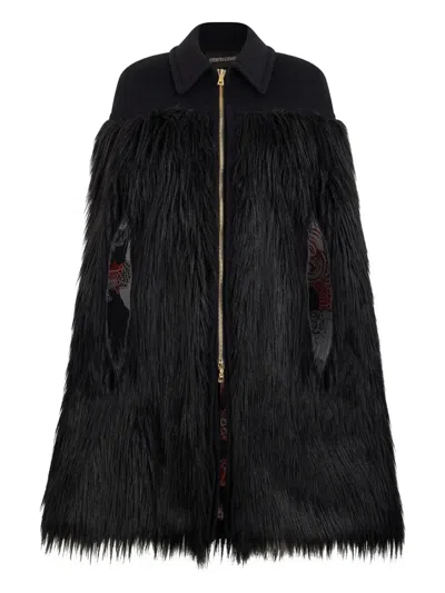 Roberto Cavalli Zip-up Faux-fur Cape In Black