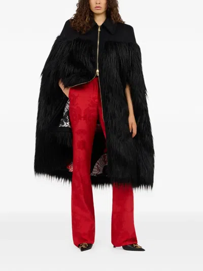 Roberto Cavalli Zip-up Faux-fur Cape In Black