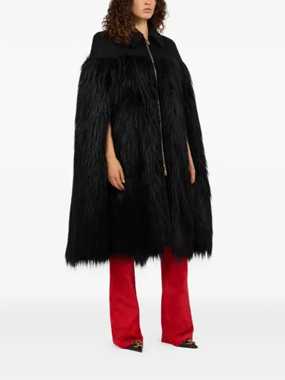 Roberto Cavalli Zip-up Faux-fur Cape In Black