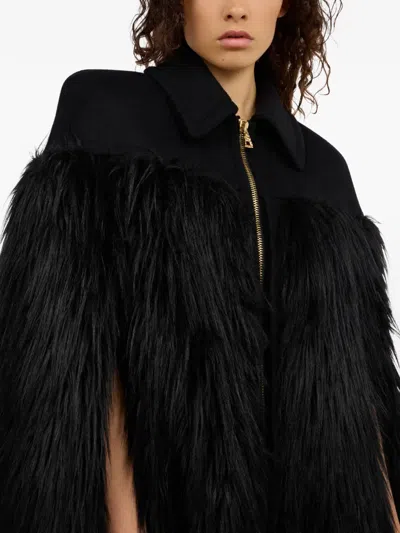 Roberto Cavalli Zip-up Faux-fur Cape In Black