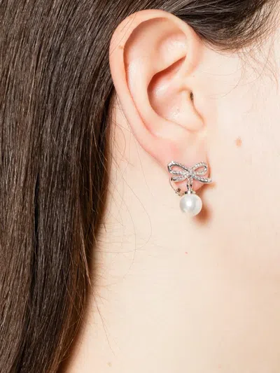Self-portrait Bow Drop Earrings In Silver