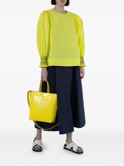N°21 Logo-detail Leather Tote Bag In Yellow