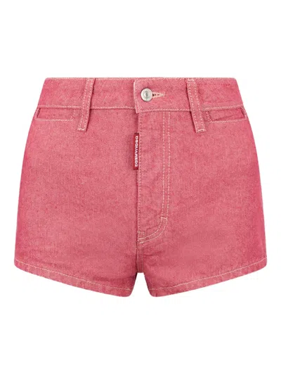 Dsquared2 Logo-patch Denim Shorts In Pink
