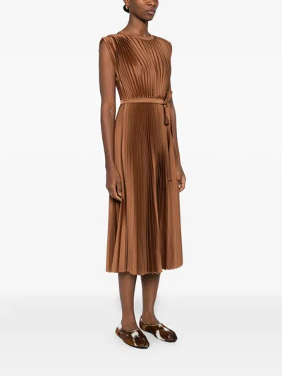 Joseph Volta Pleated Midi Dress In Brown