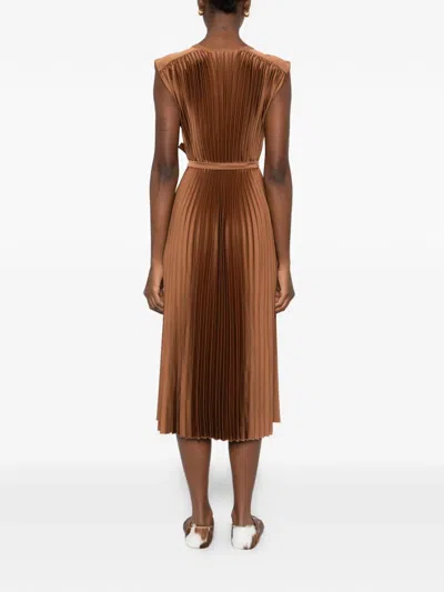 Joseph Volta Pleated Midi Dress In Brown