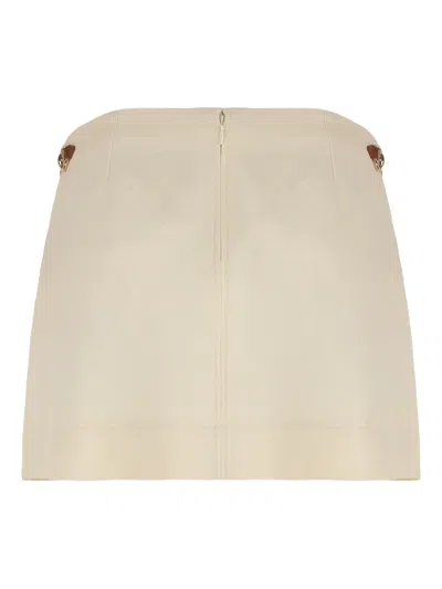 Gucci Trapeze Horsebit Linen Mini Skirt In Neutral