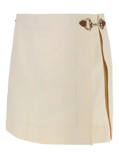 Gucci Trapeze Horsebit Linen Mini Skirt In Neutral