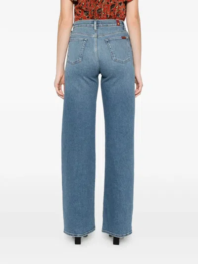 7 For All Mankind Buttoned Wide-leg Jeans In Blue