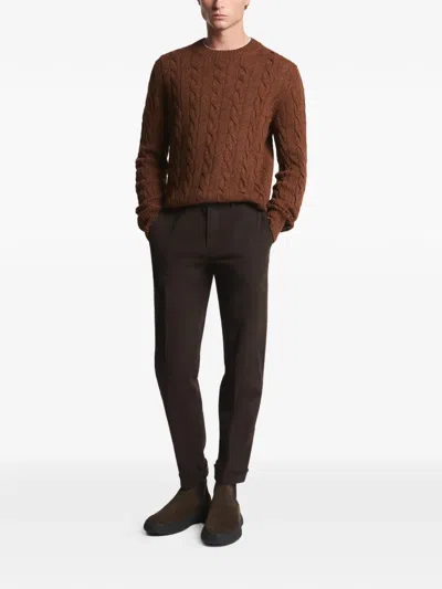 Fay Cable-knit Crew-neck Sweater In Brown