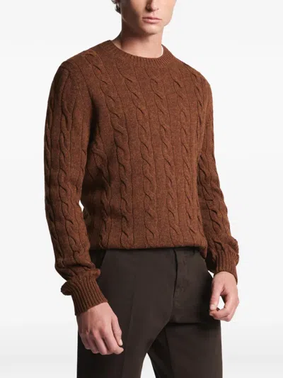Fay Cable-knit Crew-neck Sweater In Brown