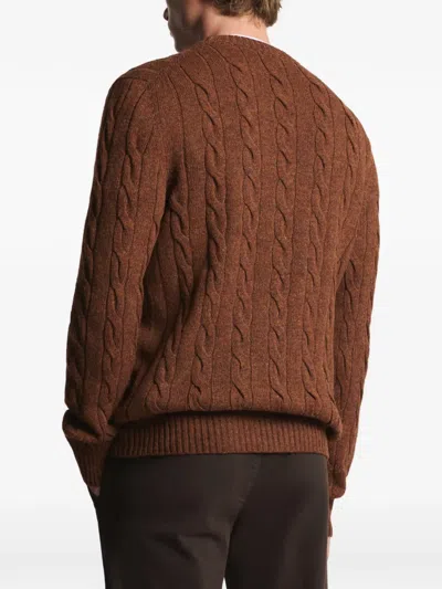 Fay Cable-knit Crew-neck Sweater In Brown