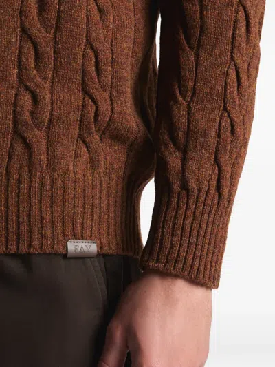 Fay Cable-knit Crew-neck Sweater In Brown