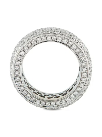 Pre-owned Lb Exclusive Diamond Wide Band Ring In Silver