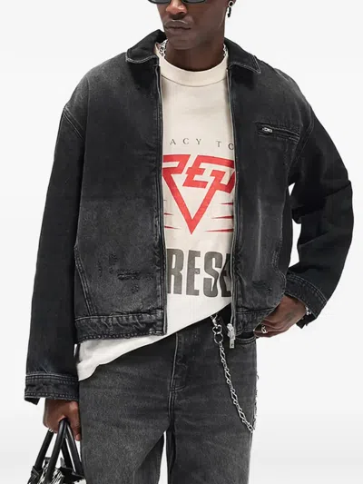 Represent Distressed-effect Denim Jacket In Black