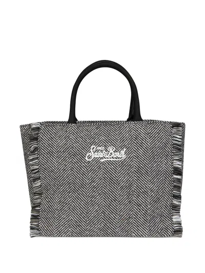 Mc2 Saint Barth Colette Herringbone Fringed Tote Bag In Gray