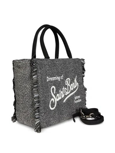 Mc2 Saint Barth Colette Herringbone Fringed Tote Bag In Gray