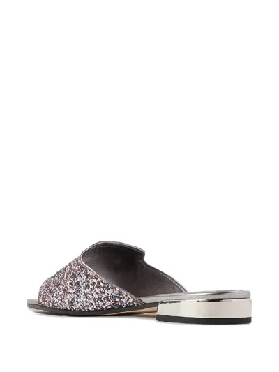 Jimmy Choo Nako Glitter Logo Strap Sandals In Silver