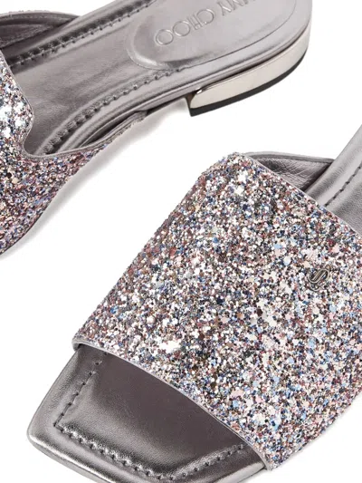 Jimmy Choo Nako Glitter Logo Strap Sandals In Silver