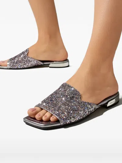 Jimmy Choo Nako Glitter Logo Strap Sandals In Silver