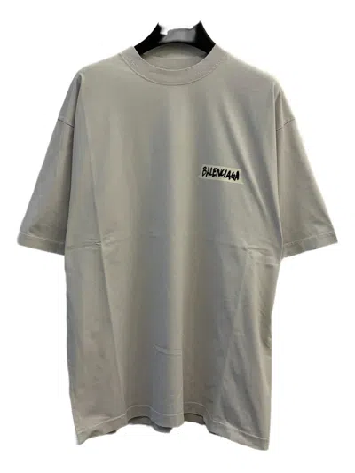 Balenciaga Oversized Logo-print Cotton-jersey T-shirt In Gray