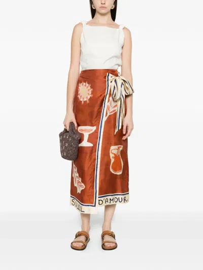 Alemais Printed Midi Skirt In Brown
