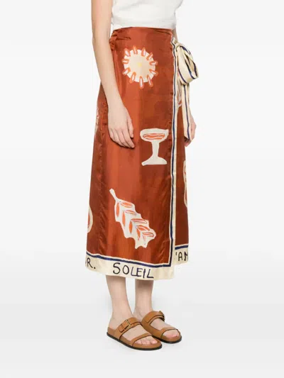 Alemais Printed Midi Skirt In Brown