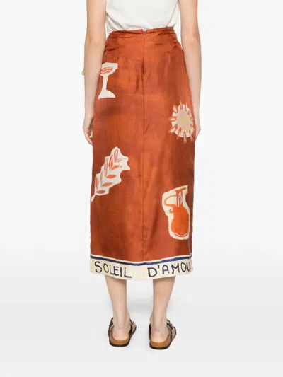Alemais Printed Midi Skirt In Brown