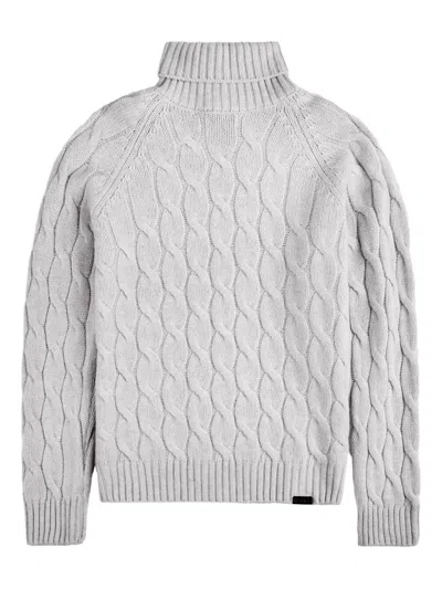 Fay Cable Knit Roll-neck Sweater In Gray