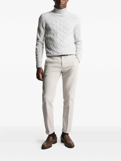 Fay Cable Knit Roll-neck Sweater In Gray