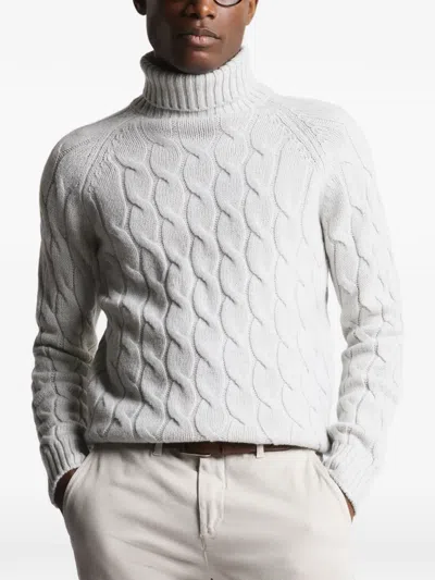 Fay Cable Knit Roll-neck Sweater In Gray