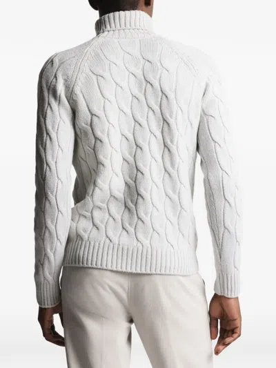 Fay Cable Knit Roll-neck Sweater In Gray