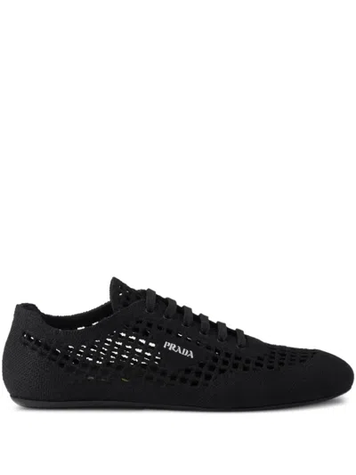 Prada Round-toe Lace-up Sneakers In Black