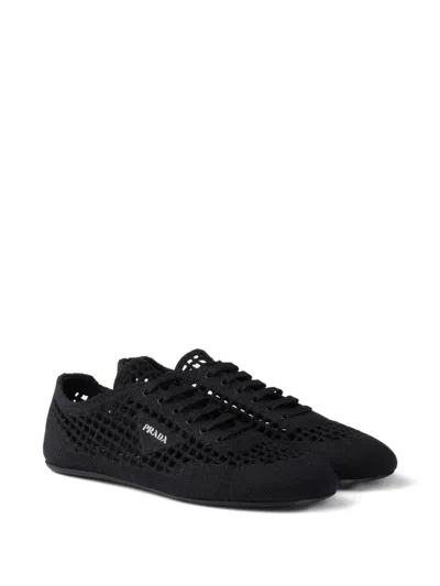 Prada Round-toe Lace-up Sneakers In Black