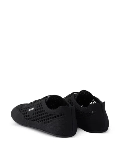 Prada Round-toe Lace-up Sneakers In Black