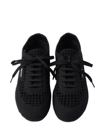 Prada Round-toe Lace-up Sneakers In Black