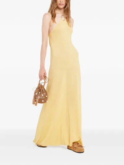 无袖挂脖超长连衣裙