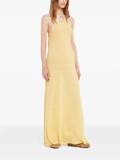 无袖挂脖超长连衣裙