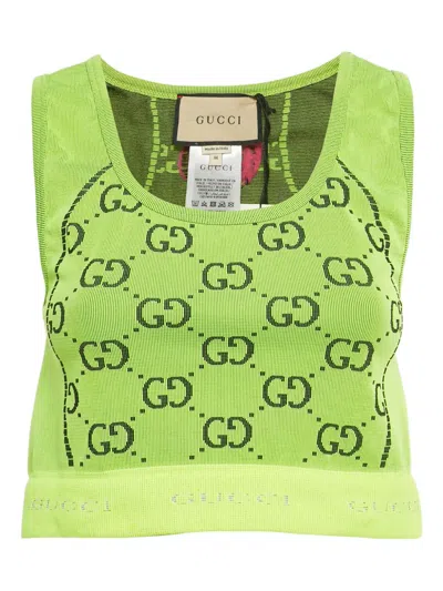 Pre-owned Gucci Jacquard Weave Crop Top In Green