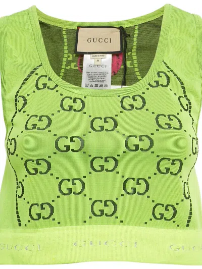 Pre-owned Gucci Jacquard Weave Crop Top In Green