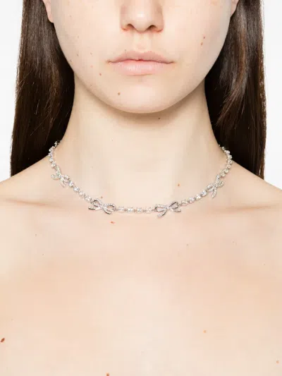 Self-portrait Bow-embellished Necklace In Silver